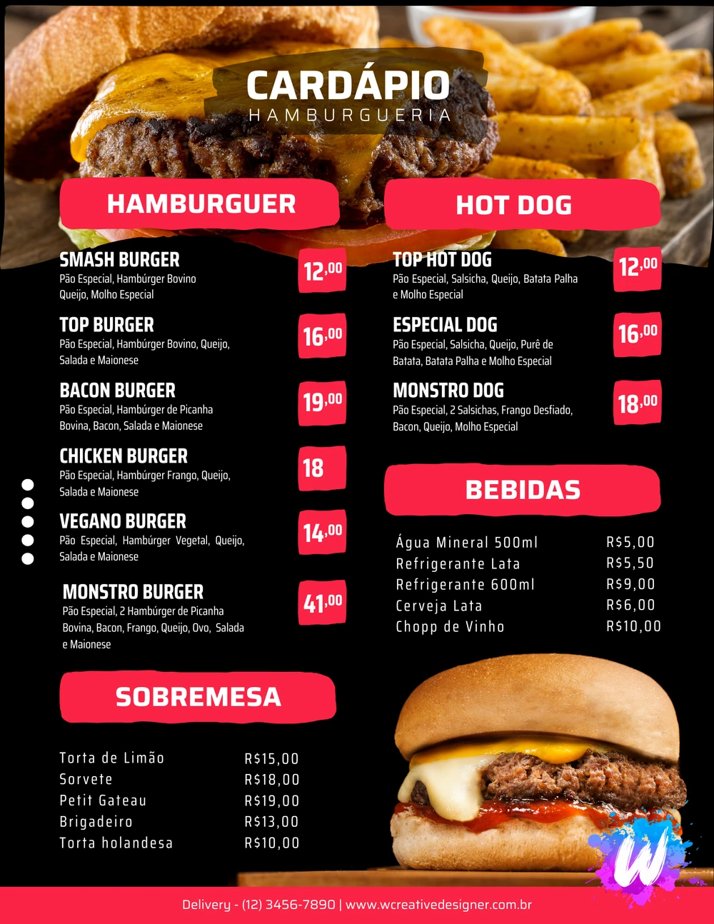 Cardápio para hamburgueria